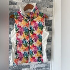Women's SKEA Full Zip Down Puffer Vest-Leaf Pattern-White Sides-Size 2, XS/S